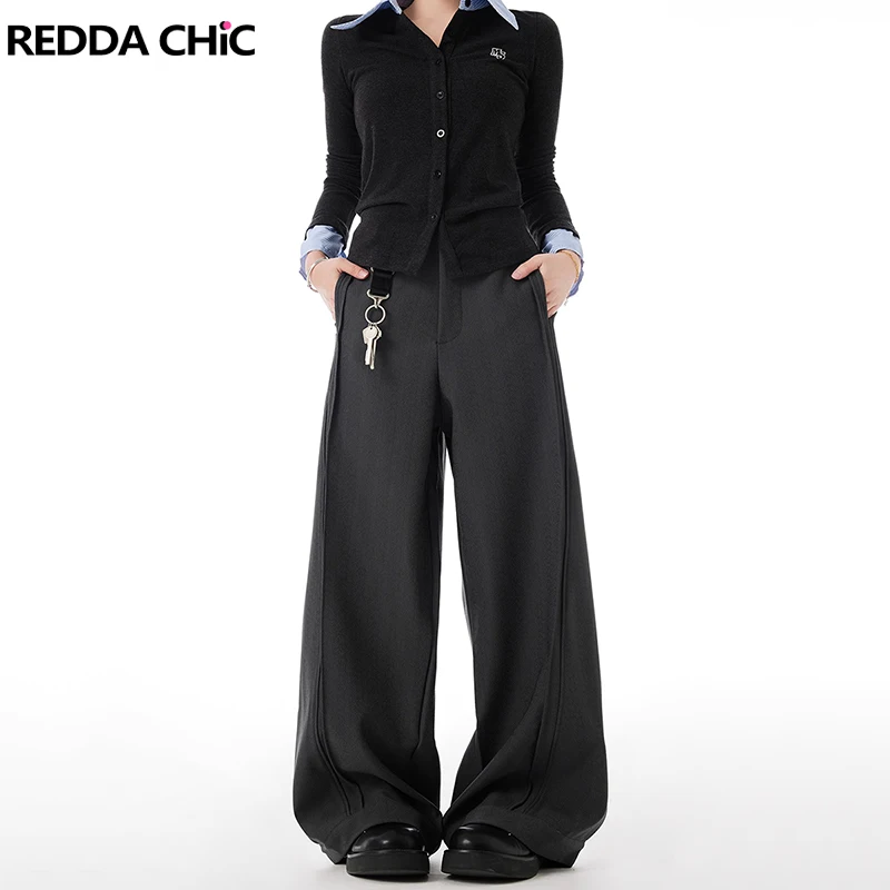 REDDACHiC Silhouette Black Trousers for Women Unisex Street Style Cleanfit Pleated Wide Leg Barrel Pants Acubi Fashion Bottoms