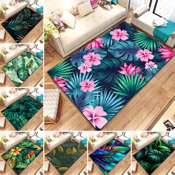 Tropical Leaf Pattern Carpet for Living Room Bedroom Plant Decor Floor Mat Non-Slip Kitchen Doormats Home Office Entry Foot Rug