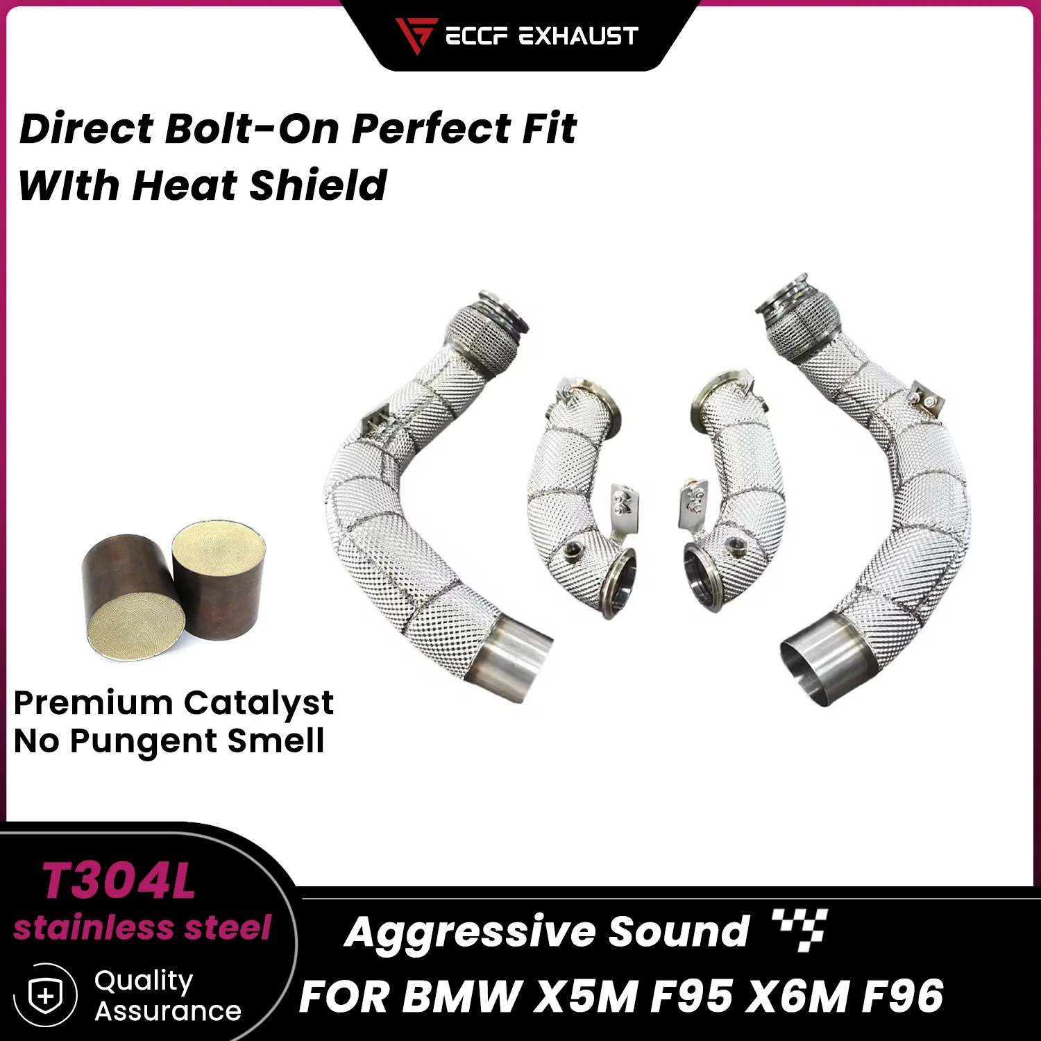 

Stainless Steel Downpipe With Heat Shield For BMW X5M F95 X6M F96 Aggressive Exhaust Sound High Flow Performance Upgrade