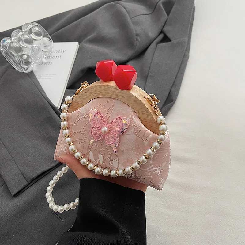 

New Chinese Style Bag Women's Trendy Pearl Chain Handbag Shoulder Crossbody Bag