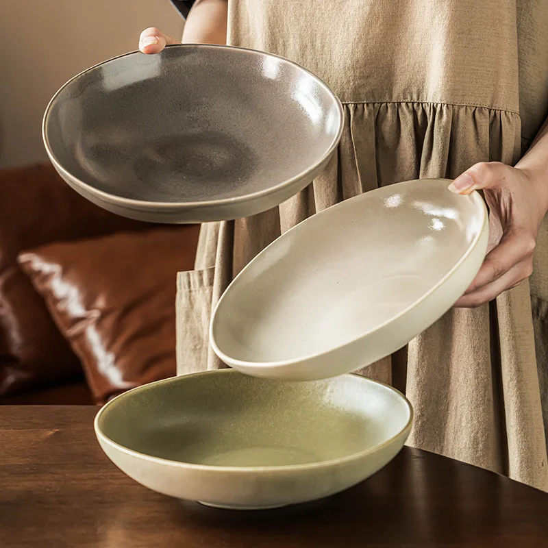 

Vintage Ceramic Bowl Large Open Mouth Home Dining Tableware for Breakfast Fruit Salad