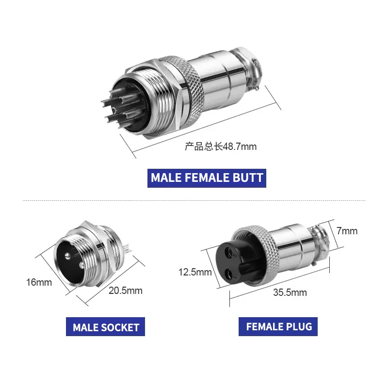 10 Pcs GX16 Male And Female Aviation Plug Socket Connector GX16-2/3/4/5/6/7/8/9/10 PIN Cable Aviation Plug Connector Rear Nut