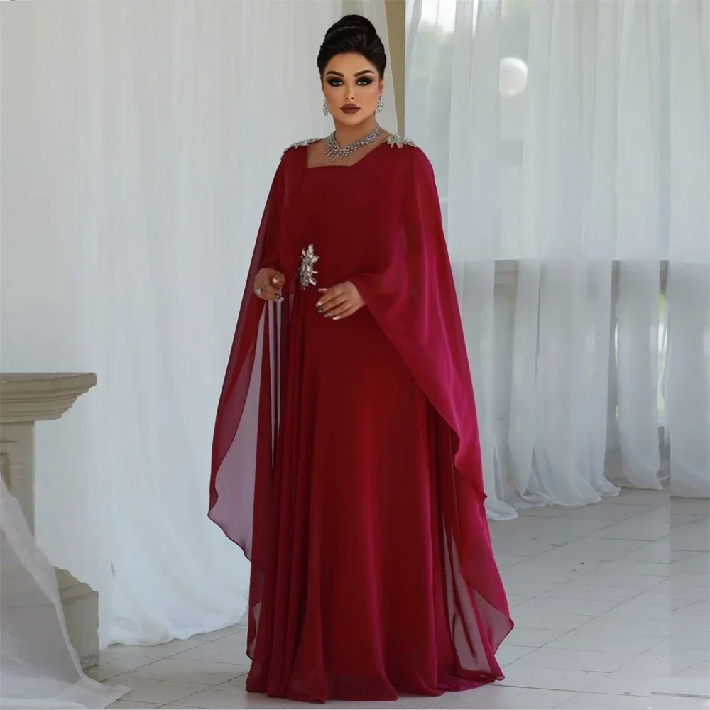 

Saudi Arabia Formal Evening Gown Square Collar Column Floor Length Skirts Tulle Stole Bespoke Occasion Dresses Prom Dress