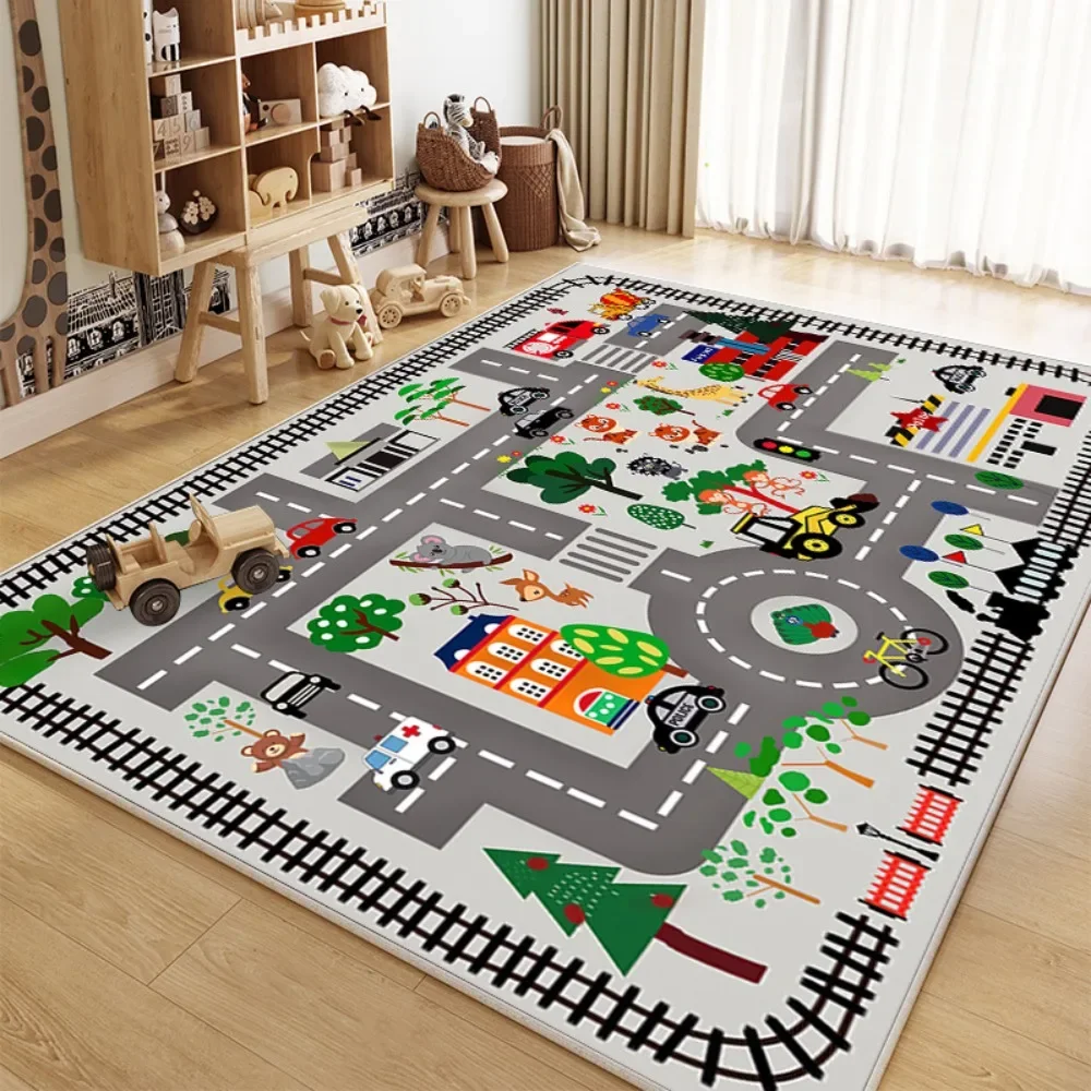 Children's Anti-fall Crawling Mat Anti-slip Crawling Mat Baby Play Mat  Game Puzzle City Traffic Track Crystal Velvet Carpet