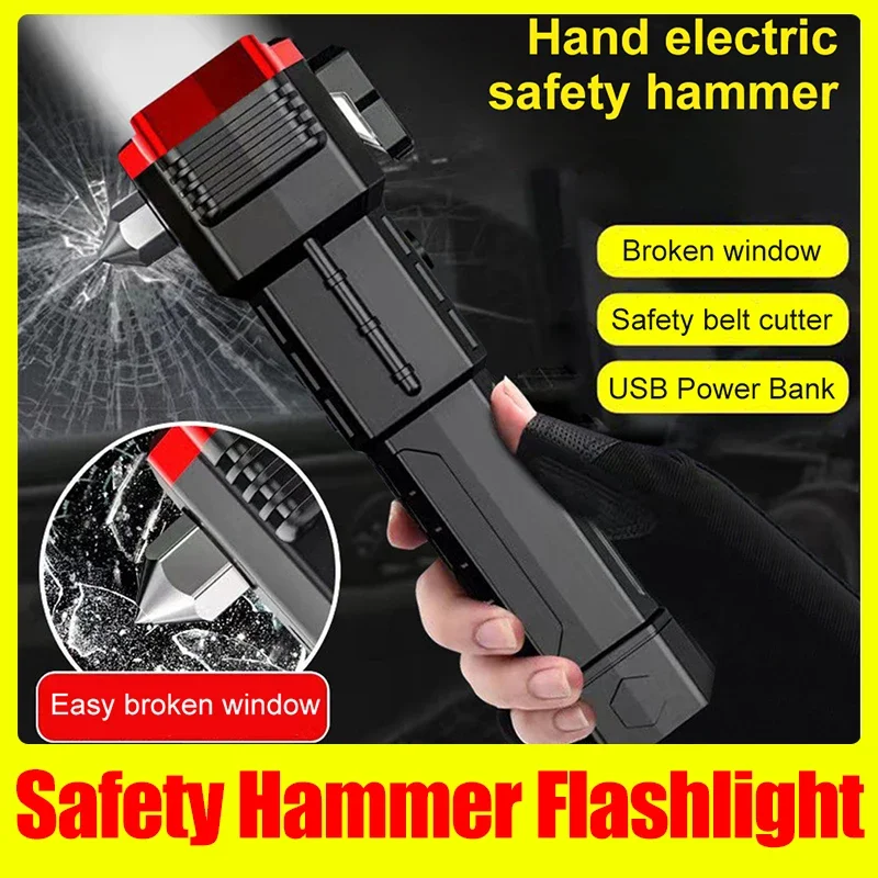 Multi-functional Emergency Flashlight Portable Life-saving Flashlight Self-rescue Escape Hammer Window Breaker Lighting