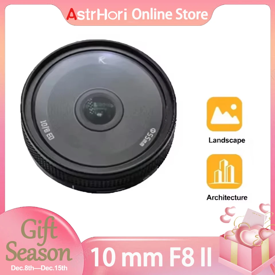 AstrHori 10mm F8 II APS-C Manual Focus Ultra Wide Angle Fisheye Lens for Sony A7III Fuji X-T10 Nikon Z 50