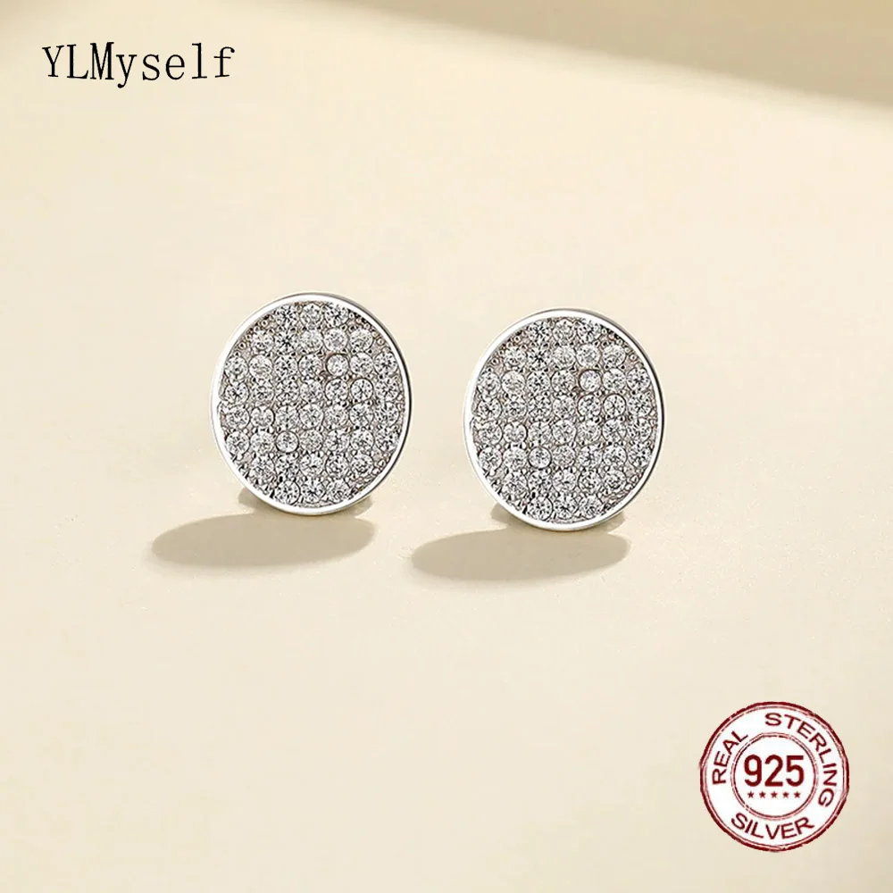 Real 925 Silver Metal Cross Earrings Pretty Round design Pave Full Cubic Zircon Cute Fine  Jewelry Gift For Girlfriend