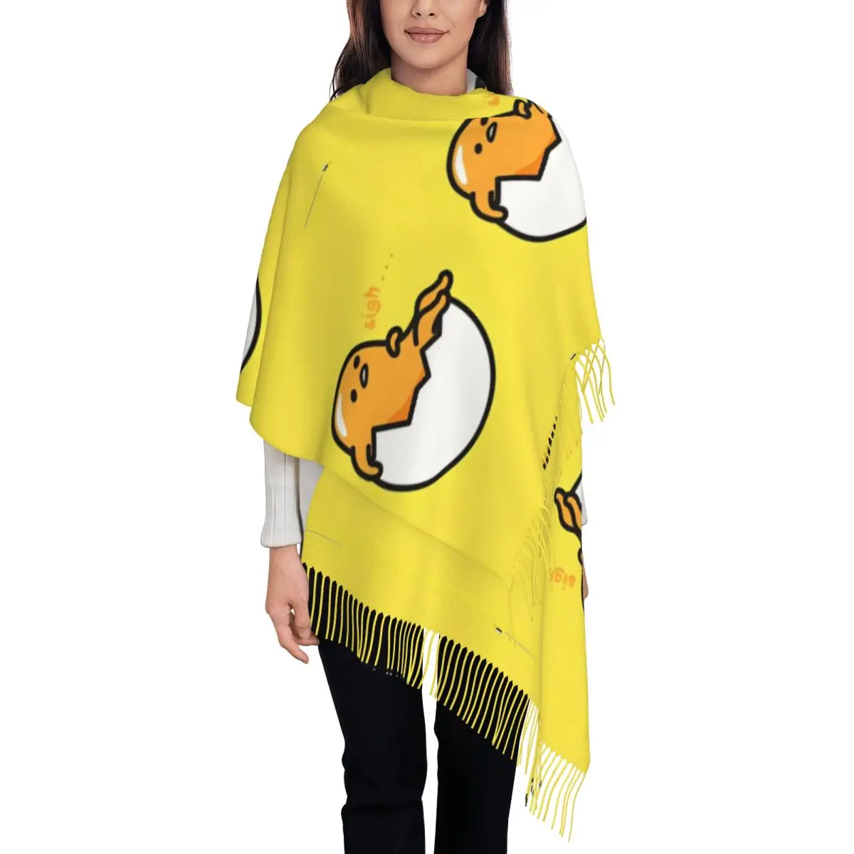 Women's Tassel Scarf Gudetama The Lazy Egg Large Super Soft Shawl and Wrap Daily Wear Cashmere Scarf