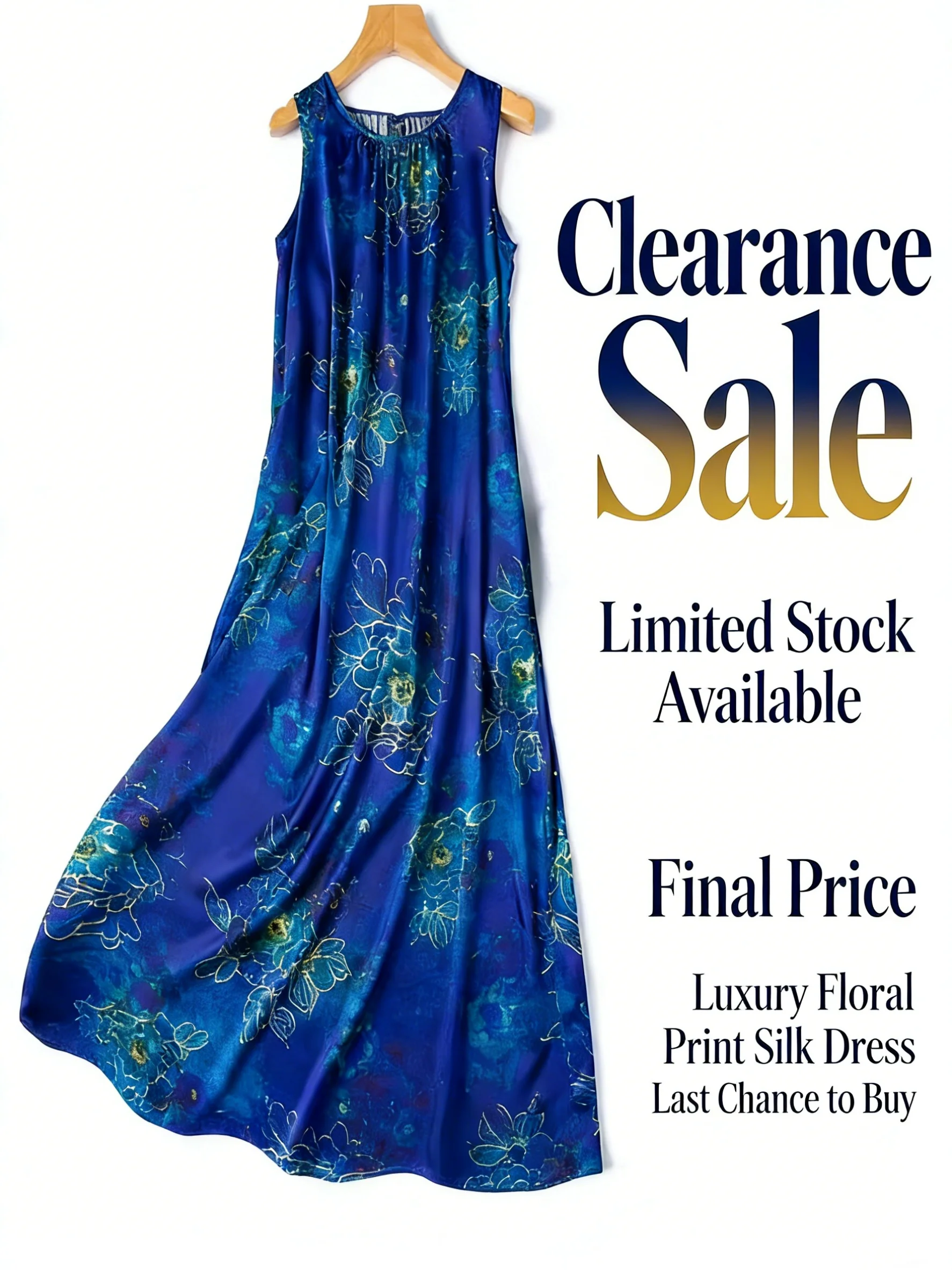 ชุดเดรสผ้าไหมมัลเบอร์รี่ 93% ผสมสแปนเด็กซ์ 7% ลดราคาช่วงซัมเมอร์ ผ้าซาตินยืดหยุ่น คอกลม แขนกุด ลายพิมพ์ กระโปรงยาว รุ่นใหม่ปี 2025