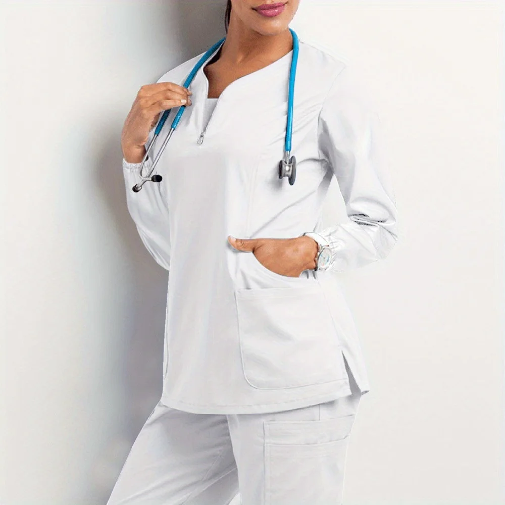 

Women's Long-Sleeve Operating Room Scrub Top - Winter & Autumn Work Uniform for Nurses & Surgeons, Isolation Gown
