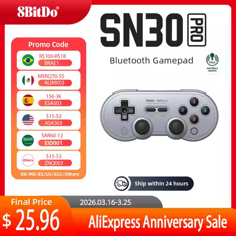 Original 8BitDo -SN30 Pro New Hall Wireless Bluetooth Gamepad with Hall Effect for Switch, PC, Steam Deck, Android