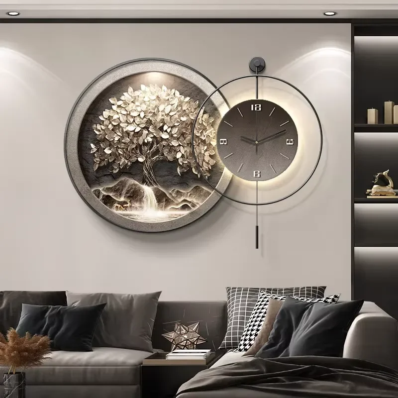 2026 New Living Room Wall Clock Decoration Painting for Light Luxury Advanced Sense Round Wall Clock Light Luxury Modern