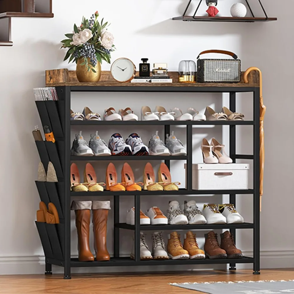 

Adjustable 6-Tire Metal Shoe Shelves for 20-24 Pairs,All Metal Structure Shoe Storage Organizer for Entryway,Wood Top