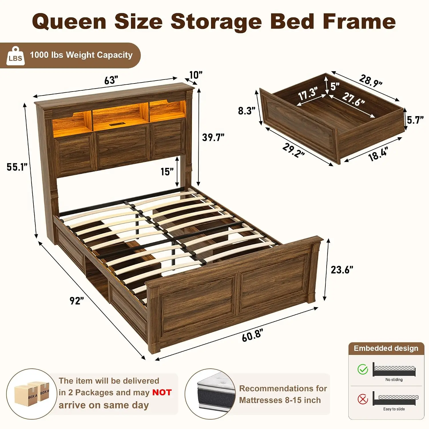Farmhouse Queen Bed Frame with 55