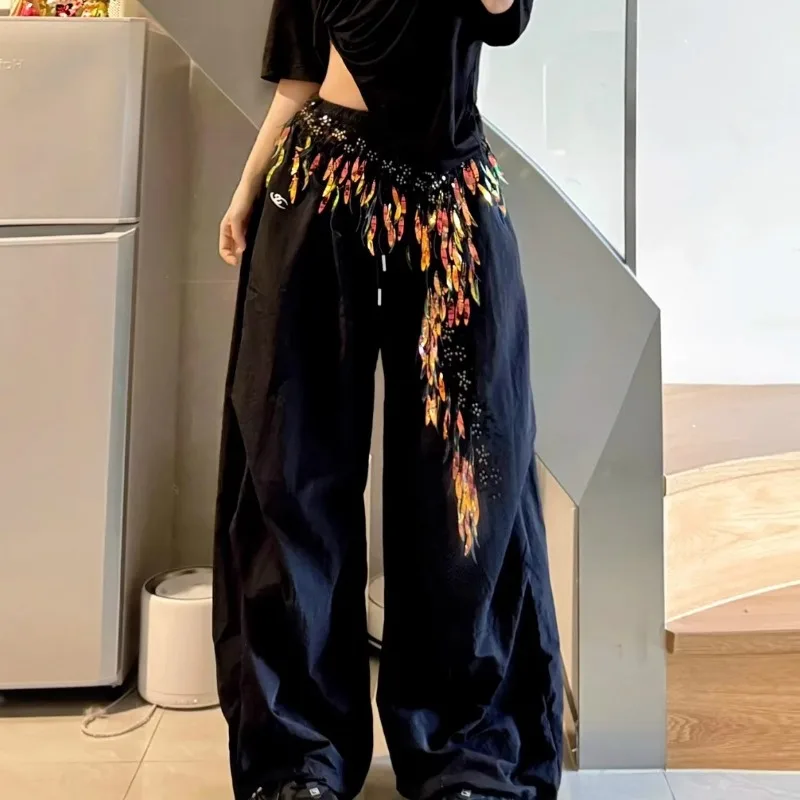 Maßgeschneiderter Jazz Dance Hip Hop Furz Vorhang Street Trend Pailletten Hüfttuch Quaste Taille mit Bauchtanzbekleidung Taillenkette Schal