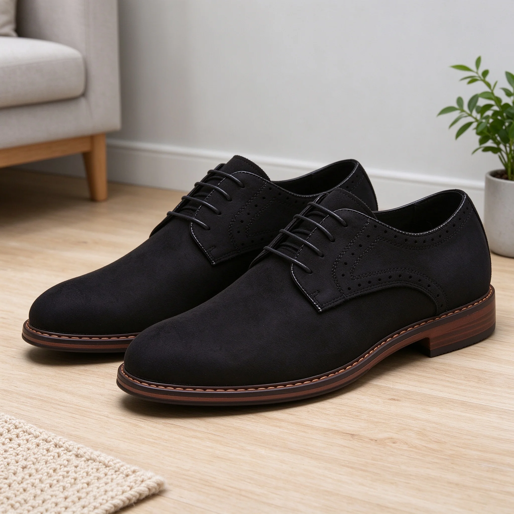Desai Men's Dress Shoes Suede Brogue Oxford Perforated Lace Up Derby Casual Formal Business Shoes Comfortable Lightweight Autumn