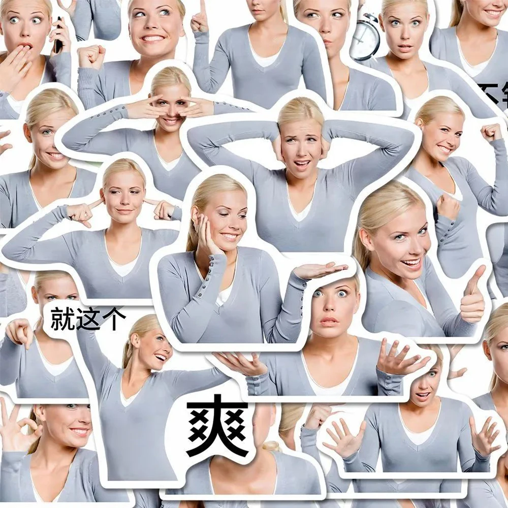 

10/30/60pcs Blonde Woman Meme Graffiti Sickers Funny Expression Sticker DIY Phone Suitcase Laptop Vinyl Decoration Decal Kid Toy