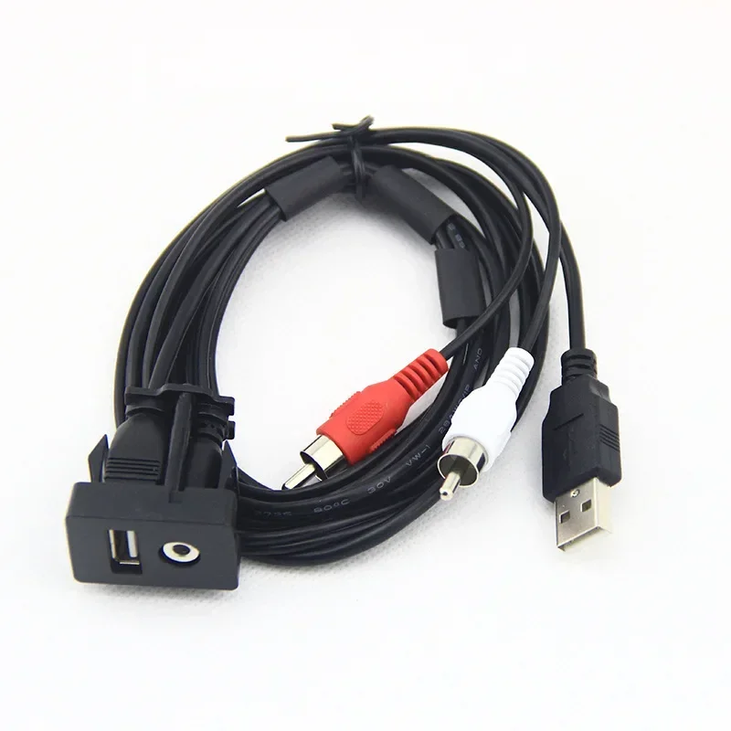 Car Boat Mot 1 Meters Length USB 2 RCA To 3.5mm Female Flush Mount AUX Stereo