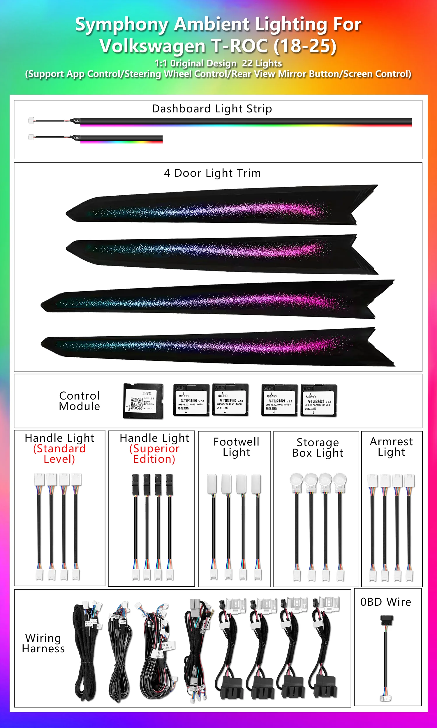 ICarsin For Volkswagen VW T-ROC Europe Version 2018-2025 Ambient Light Dynamic Galaxy Car Interio Lighting Upgrade Accessories