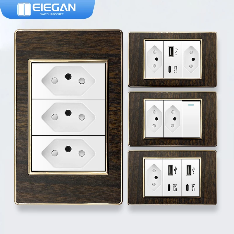 

White imitation Dark vintage wood grain Brazil Standard socket Double Usb Type C wall socket switch Switzerland home assistant