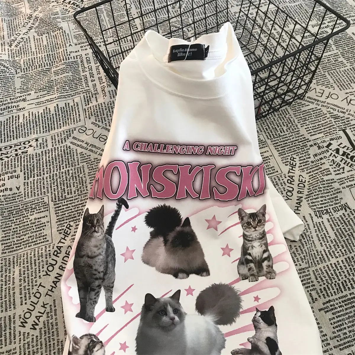 Camiseta con estampado de gato para mujer, camiseta de manga corta estética, ropa de calle holgada de gran tamaño, Top coreano para mujer