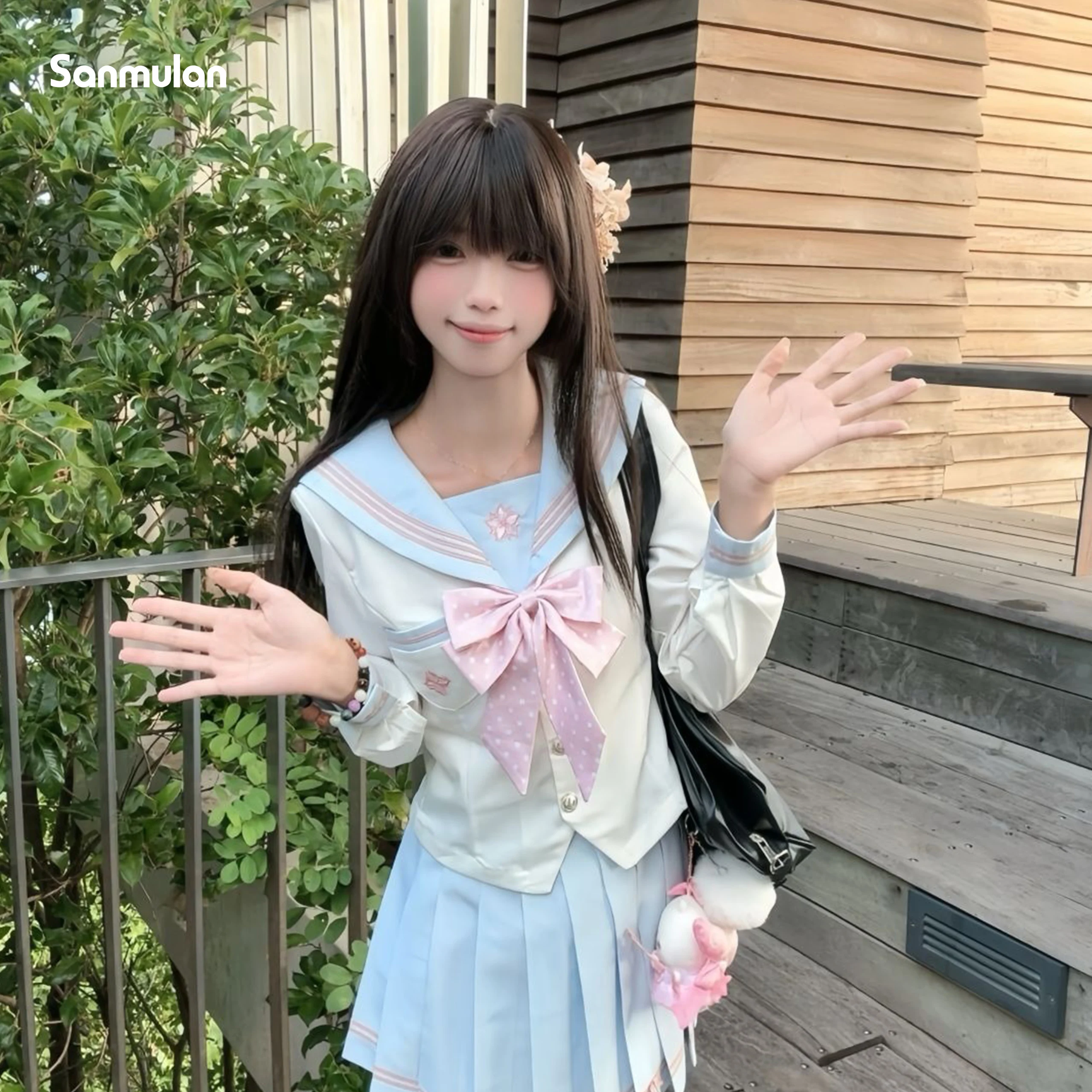 Light Blue Authentic JK Sailor Uniform Sweet Basic Style Preppy Style School Uniform Short Skirt Set Cute Female Student.