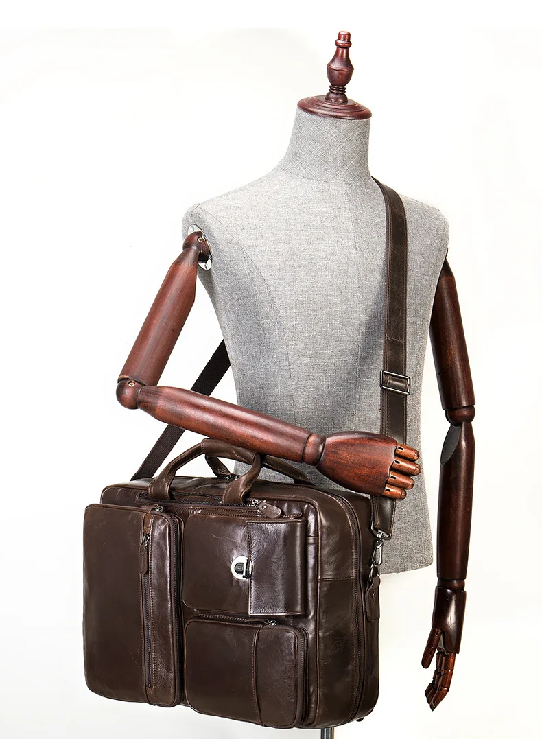 New leather multifunctional backpack, men's large capacity retro diagonal shoulder bag, hand-held briefcase.