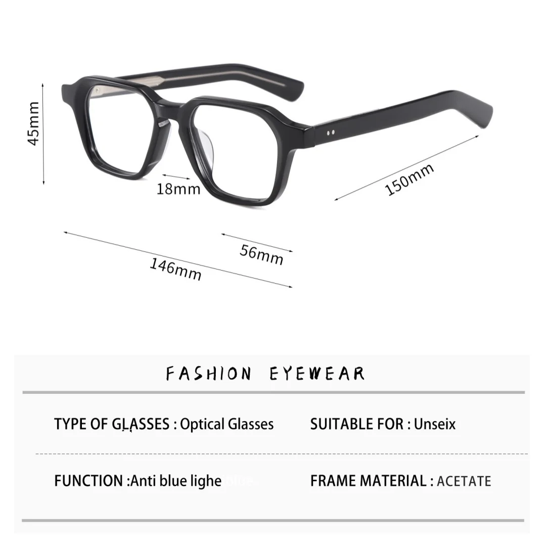 نظارات بمادة الخلات عالية الجودة للرجال ماركة ريترو إطار مربع واسع الساق مرآة مسطحة نظارات نسائية
