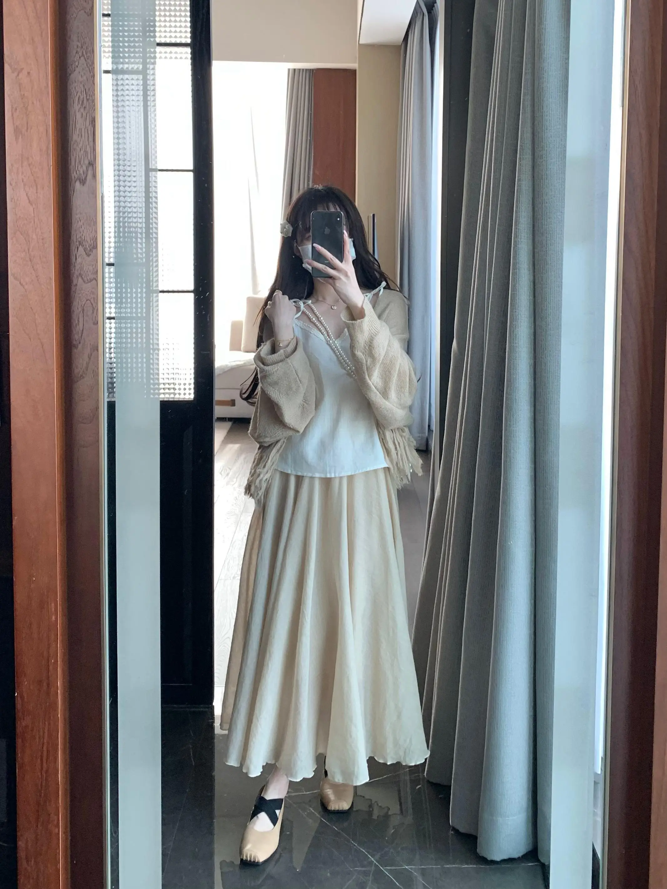 

Юбка миди из хлопка и льна с высокой талией, фасон А-силуэт, однотонная, с широким подолом, для офиса и повседневной носки, стиль Ele Aosphere