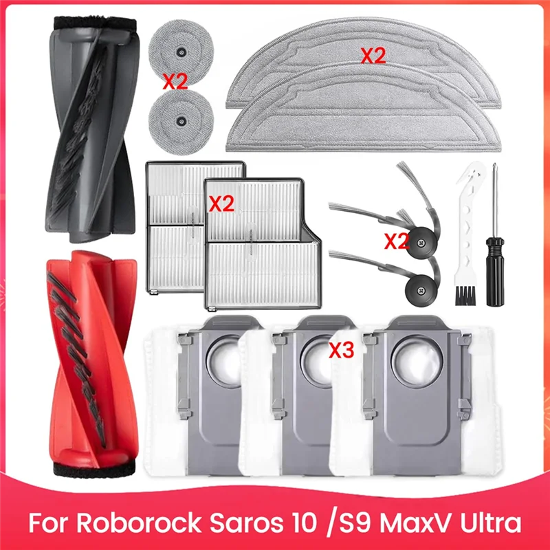 ABVI-For Roborock Saros 10 /S9 Maxv Ultra Vacuum Cleaner Parts Main Side Brush HEPA Filter Mop Cloth Dust Bags
