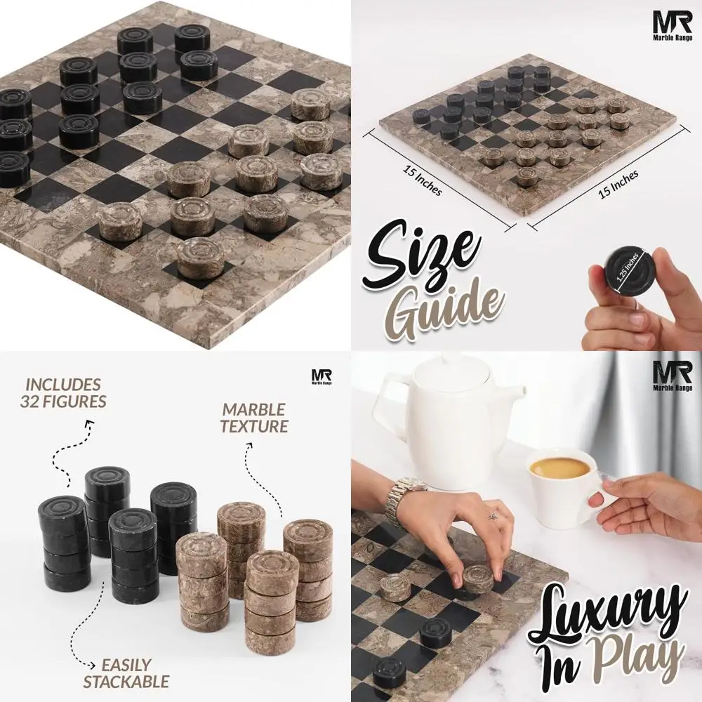 

Handcrafted 15 Oceanic & Black 2-Player Marble Checkers Set - Perfect Holiday Gift