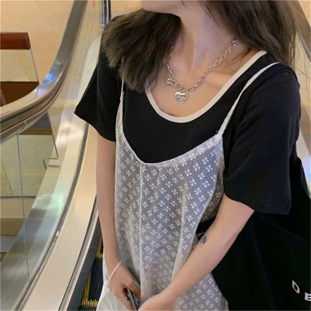 Cute Sheer Lace Mesh One-Piece V neck Slip Dress Women Spring Summer Sleeveless Transparent Cover-Ups