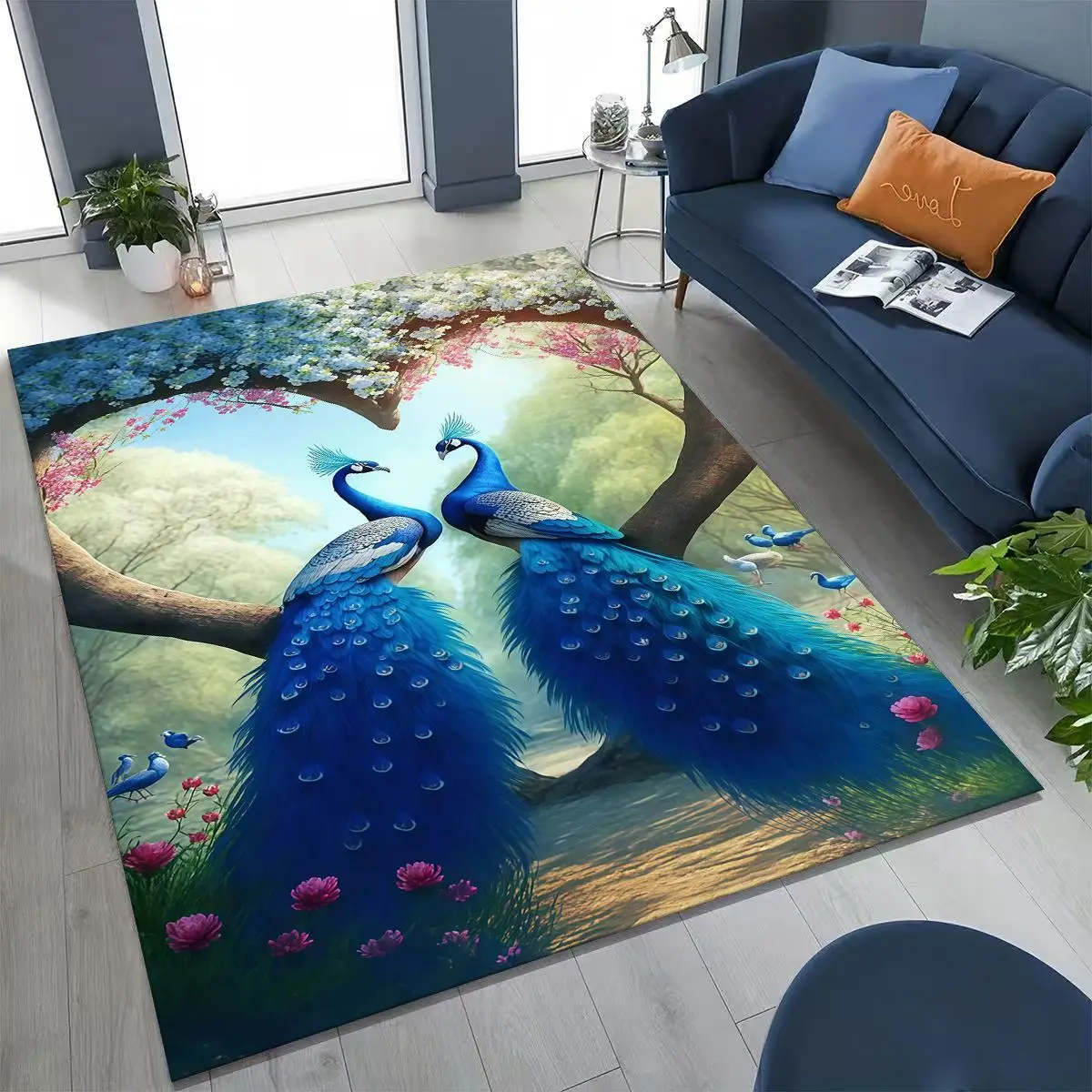 3D Colorful Peacock Romantic Birds Rug for Bedroom Living Room Sofa Home Doormat Decor,Larger Kid Play Non-slip Floor Mat