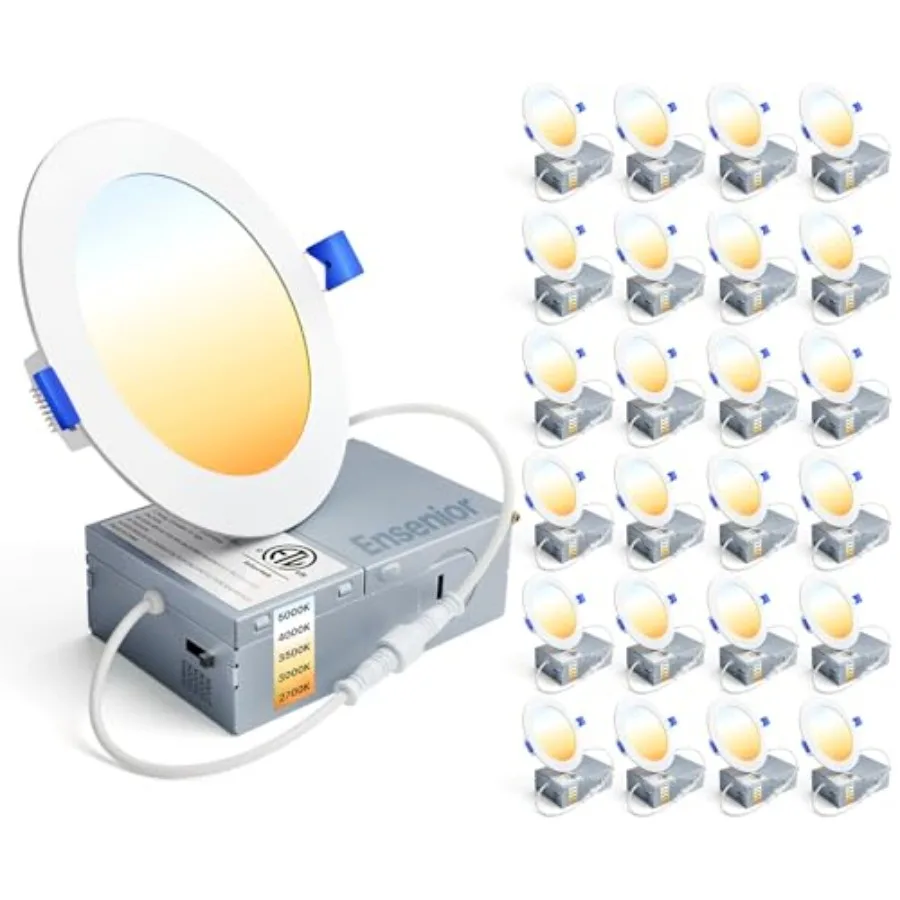 

2 Pack LED Recessed Ceiling Light, Dimmable, 2700K 5CCT, 50LM 9W 120V, High Brightness Canless Wafer Downlight - ETLandFCCandIC