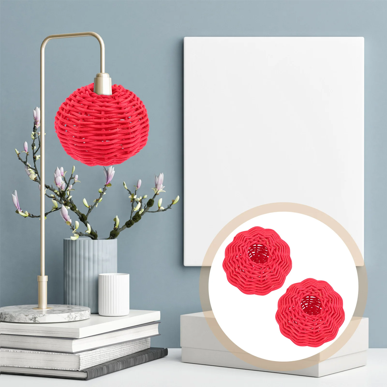 

2 pcs Woven Rattan Lampshade Natural Ceiling Light Cover For Living Room Bedroom Kitchen Hotel Cafe Farmhouse Chandelier Pendant