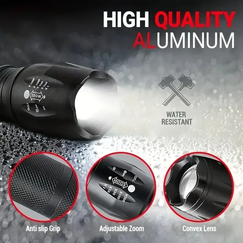 Torcia LED ad alta potenza Xiaomi 5 modalità Torcia da campeggio in alluminio zoomabile Impermeabile Uso 3 batterie AAA per attività all'aperto ﻿