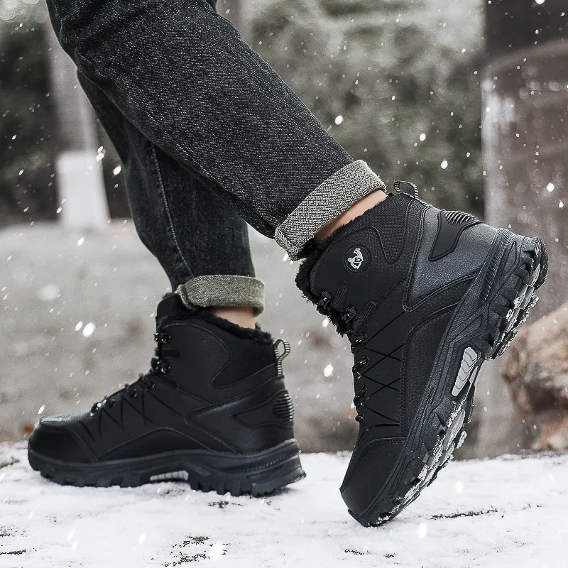 

High-top Boots Men Lace-up Durable Outdoor Casual Sports Shoes Men Anti-slip Warm Comfortable Plush Breathable Hiking Shoes Men