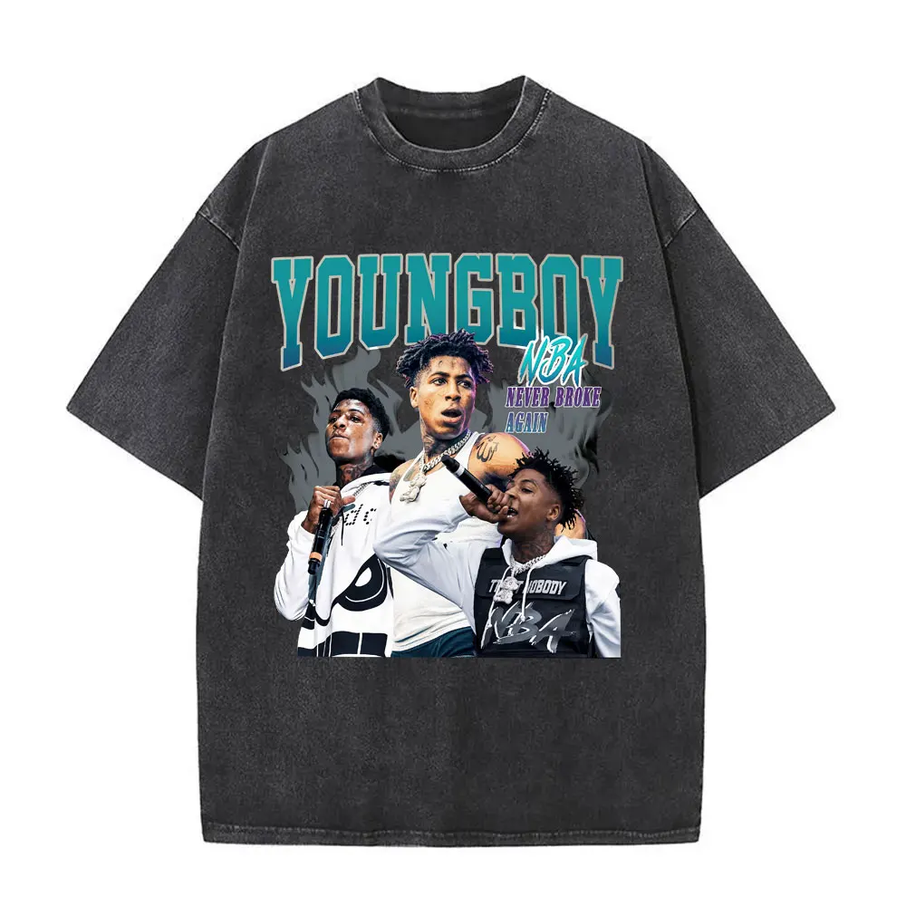

Washed Vintage YoungBoy Never Broke Again Graphic T-shirt Men Women Hip Hop Fashion Rap T-shirts Oversized T Shirts Streetwear