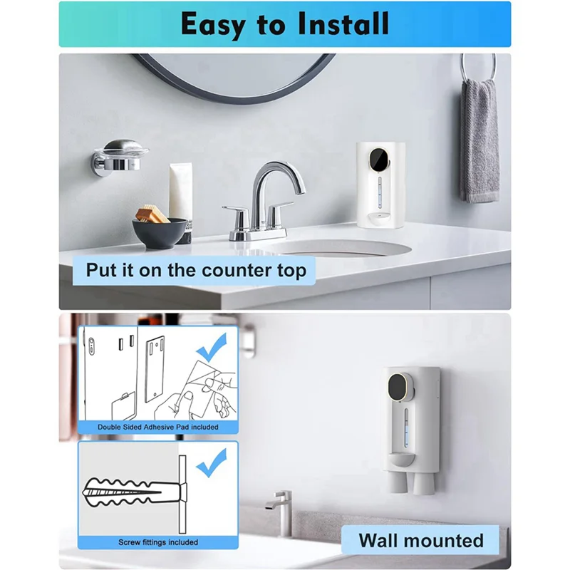 

FAST-2X Диспенсер для полоскания рта для ванной комнаты, 18,26 унций (540 мл) Бесконтактный автоматический диспенсер для полоскания рта с магнитными чашками, белый