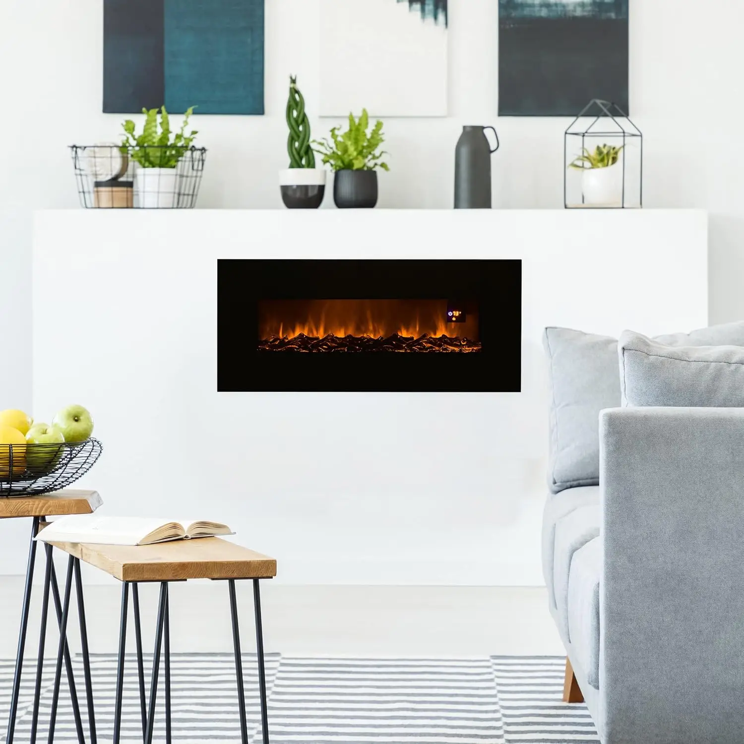 50-Inch Wall-Mounted Electric Fireplace - Fireplace Insert with LED Flames, Bottom Vents, Adjustable Heat Settings,