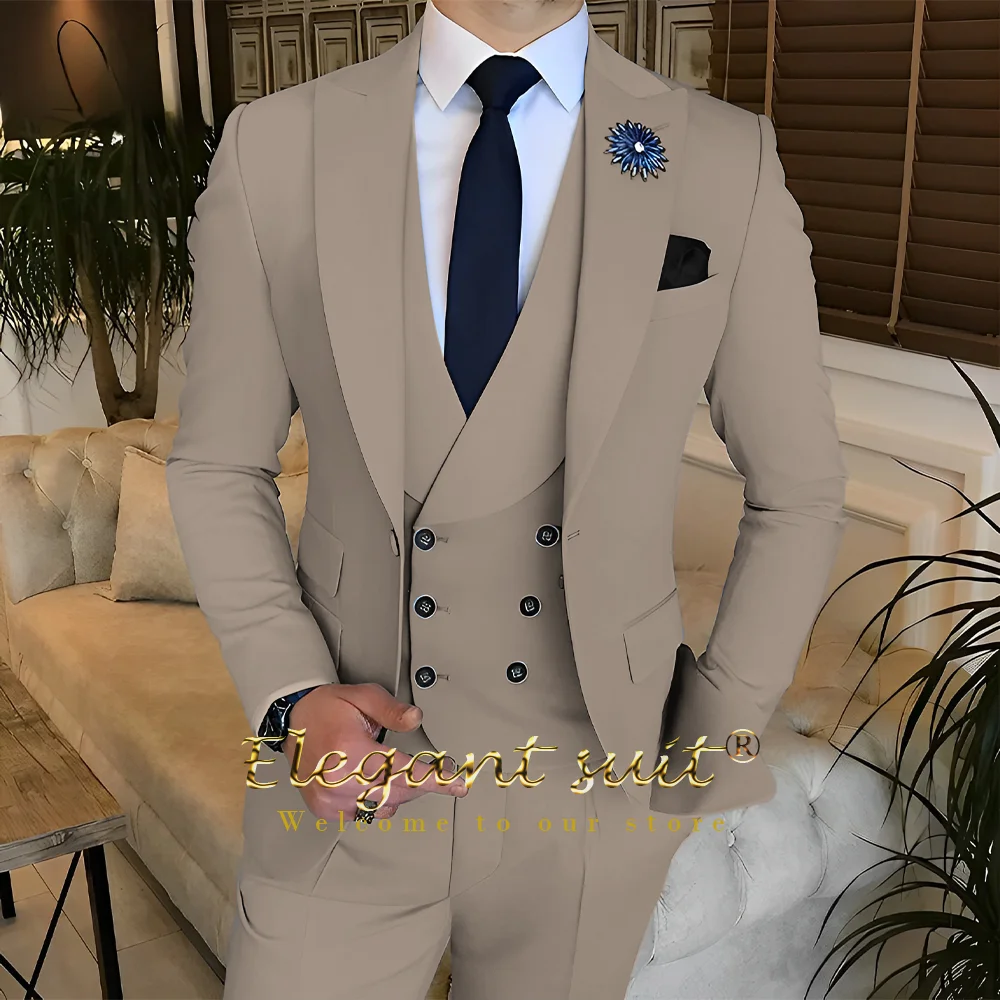 Men's 3-piece suit, custom wedding party formal occasion dress suit, (jacket + vest + trousers) stylish slim tuxedo