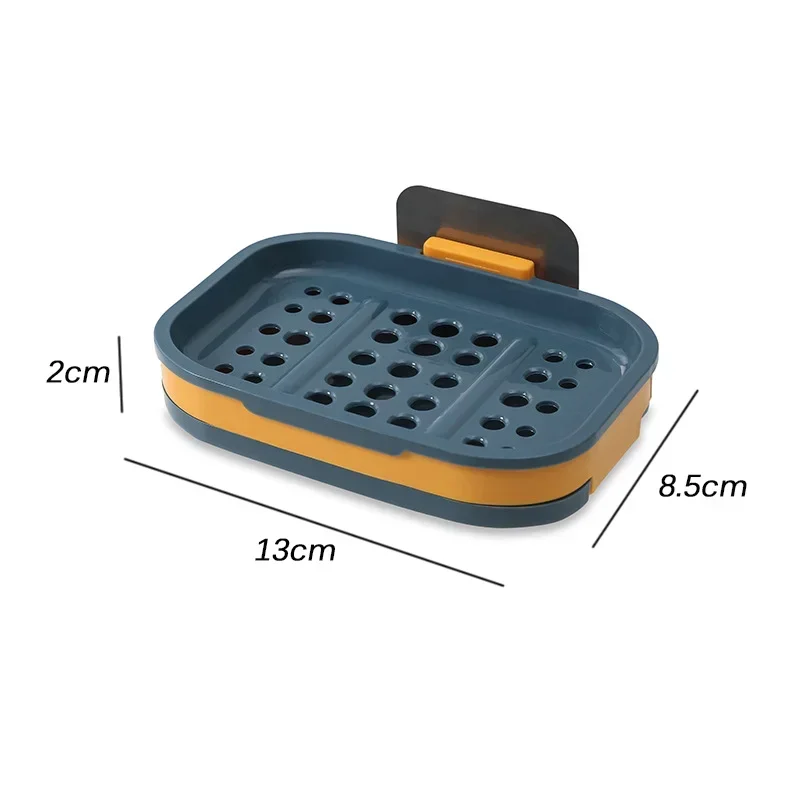 Double-grid Soap Holder Punch-free Drain Rack 4Colors Bathroom Kitchen Soap Dishe Household Self-Adhesive Wall Mounted Soap Dish