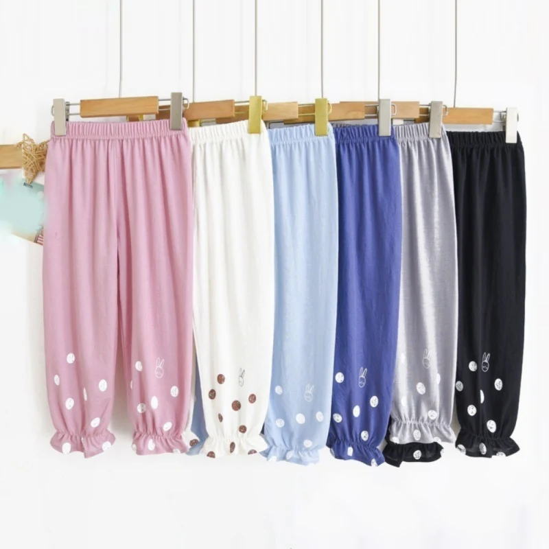 

Summer Kids Pants Baby Girls Casual Solid Polka Dot Cartoon Trousers Spring Loose Thin Breathable Prevent Mosquito Pants D2L
