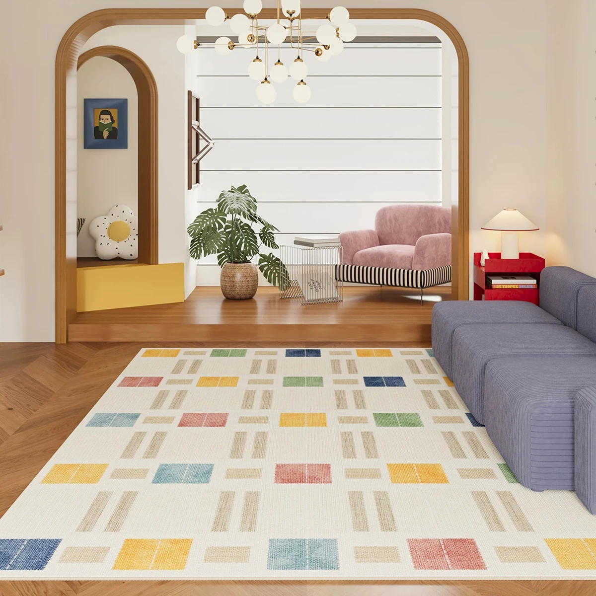 Dopamine Plaid Rug for Living Room Carpet Bedroom Floor Mat Short Plush Large Area Rugs Dirty Resistant Non-slip Mats 카페트 거실 대형