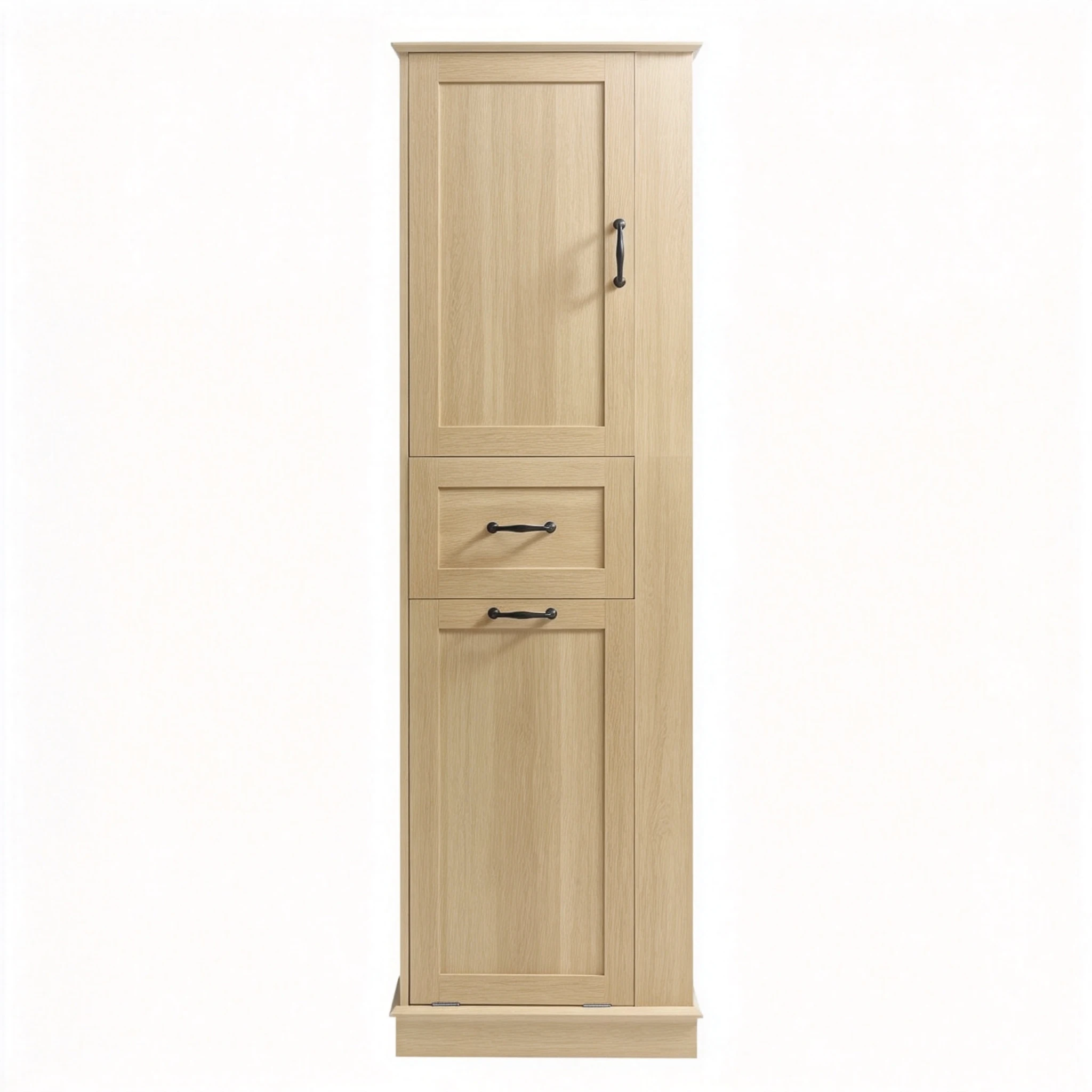 Modern Tall Storage Cabinet with Tilt-Out Compartment & Side Hooks, MDF Bathroom Organizer with Soft-Close Hinges & Adjustable Shelves, Space-Saving Laundry Room Furniture