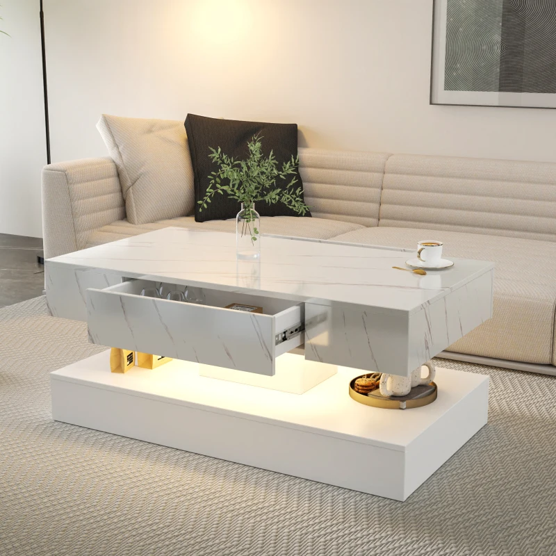 16.93IN High LED Table Modern Coffee Table For Room Living Tables Large Living Room Furniture LED Lights