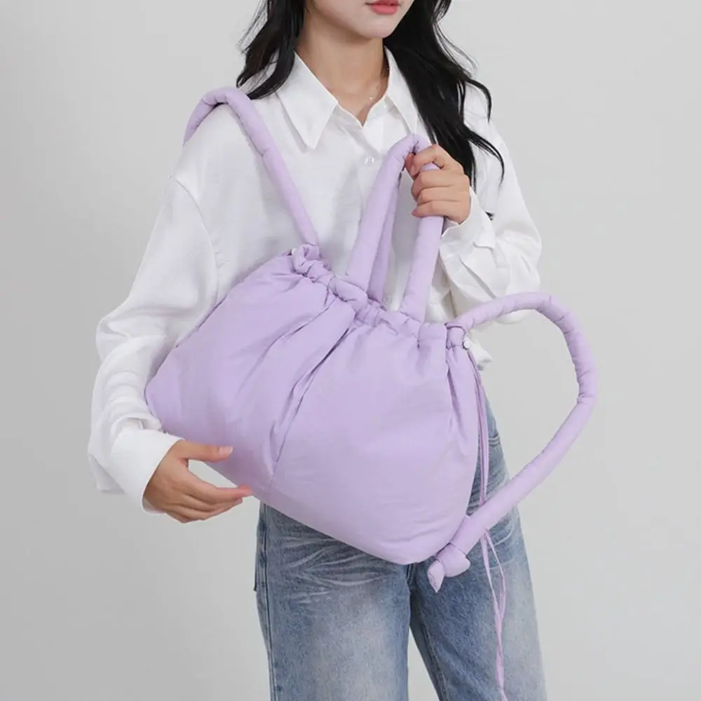 Bolso de mano con cordón de Color sólido, mochila acolchada de nailon de doble propósito con correa anudada, de gran capacidad, para ir de compras