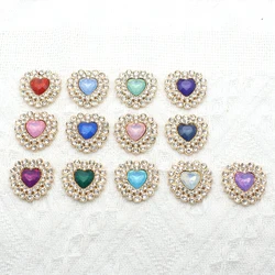 5 pieces/set of alloy material heart-shaped peach blossom plate, pearl rhinestone buckle, Diy hair accessories, bow accessories