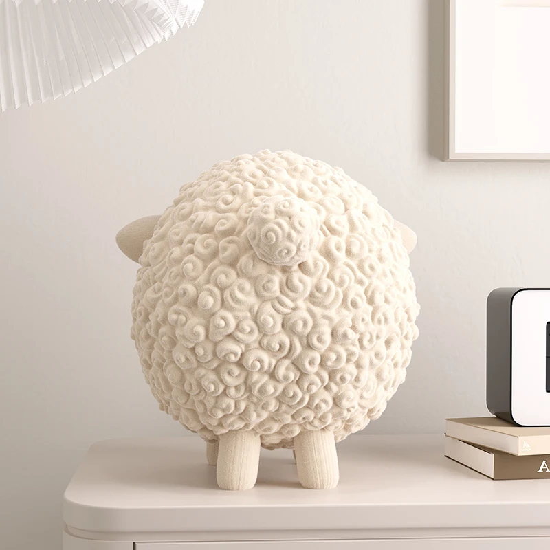 Creative Flocking Sheep Desk Ornament Cream Style Modern Simple Living Room Porch TV Cabinet Home Decoration Animal Figurines
