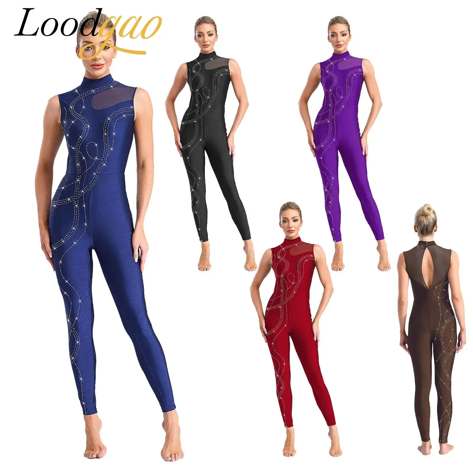 

Womens Ballet Leotard One Piece Sleeveless Dance Bodysuits Figure Skating Jumpsuit Rhythmic Gymnastics Jumpsuit Dancewear